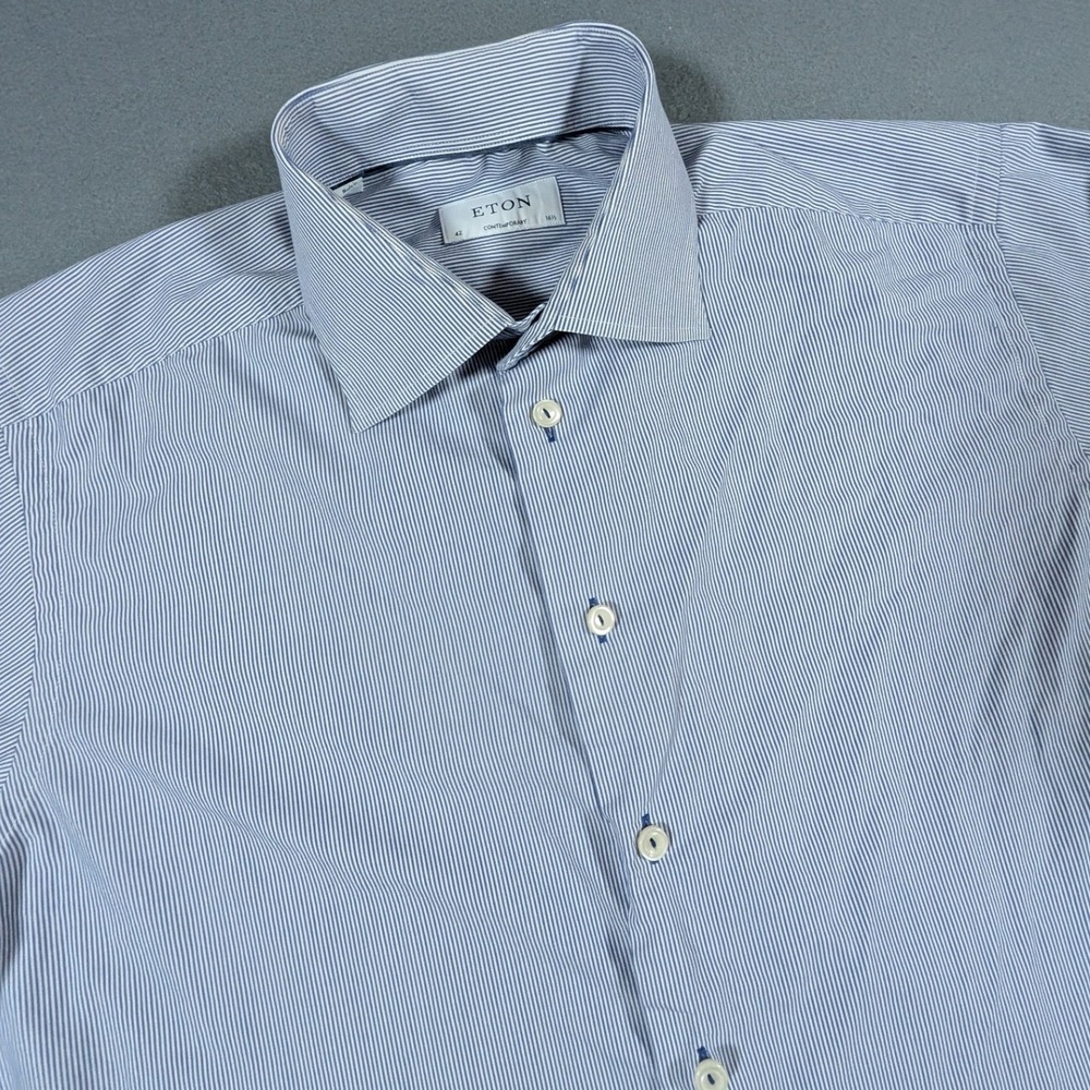 Eton Dress Shirt Mens 16.5 42 Contemporary Blue White Stripe Long Sleeve